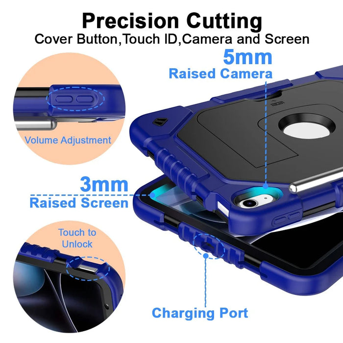 For iPad (2025) / iPad 10.9 (2022) Case Kickstand Silicone + PC Tablet Cover - Navy Blue - 4