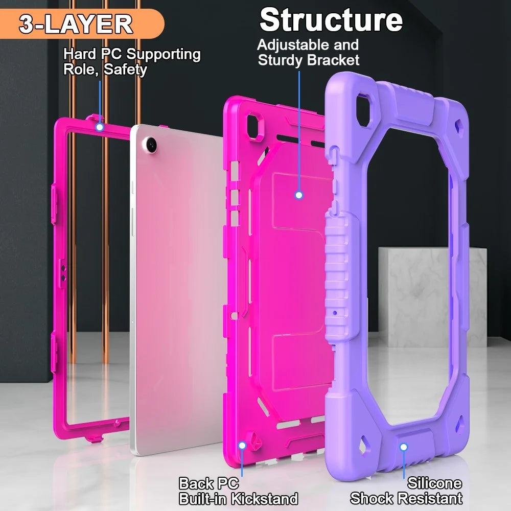 For Samsung Galaxy Tab A11+ / A9+ Case Kickstand Silicone + PC Tablet Cover - Hot Pink - 6