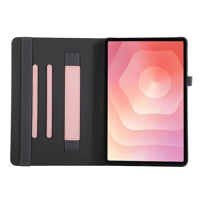 For Samsung Galaxy Tab S11 Case Foldable Stand Leather Tablet Cover with Handheld Wristband - Pink - 2