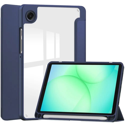 For Samsung Galaxy Tab A11 Case Auto Sleep  /  Wake Clear Acrylic TPU Leather Tablet Cover with Pen Slot - Dark Blue - 1