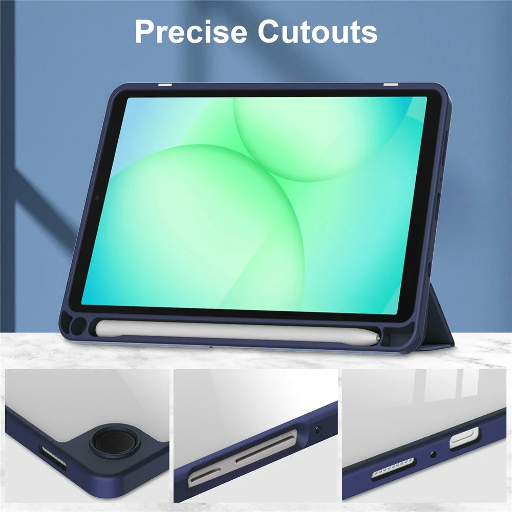 For Samsung Galaxy Tab A11 Case Auto Sleep  /  Wake Clear Acrylic TPU Leather Tablet Cover with Pen Slot - Dark Blue - 3