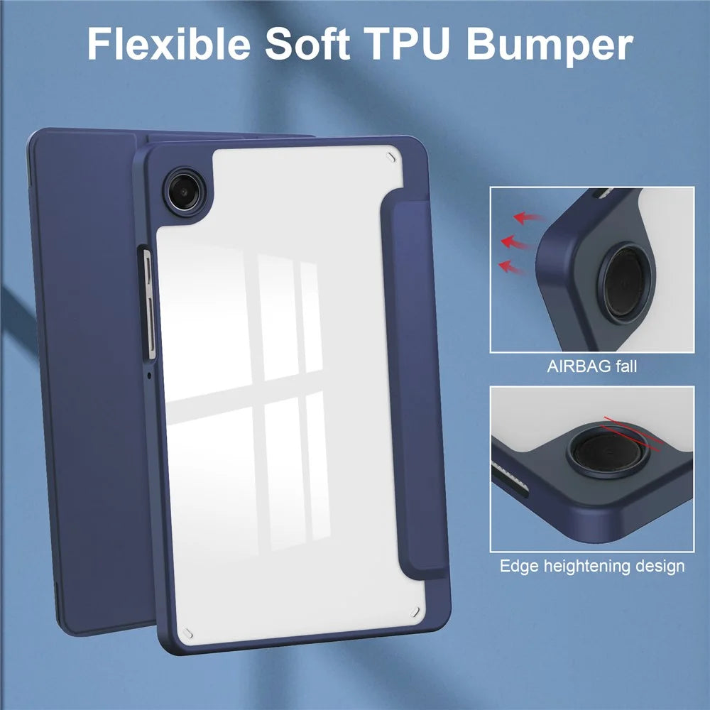 For Samsung Galaxy Tab A11 Case Auto Sleep  /  Wake Clear Acrylic TPU Leather Tablet Cover with Pen Slot - Dark Blue - 4