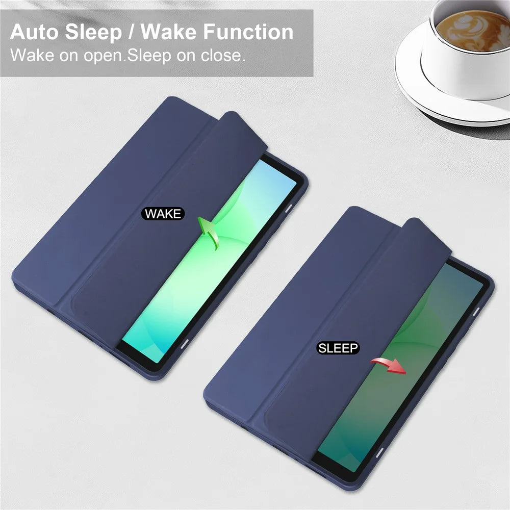 For Samsung Galaxy Tab A11 Case Auto Sleep  /  Wake Clear Acrylic TPU Leather Tablet Cover with Pen Slot - Dark Blue - 6
