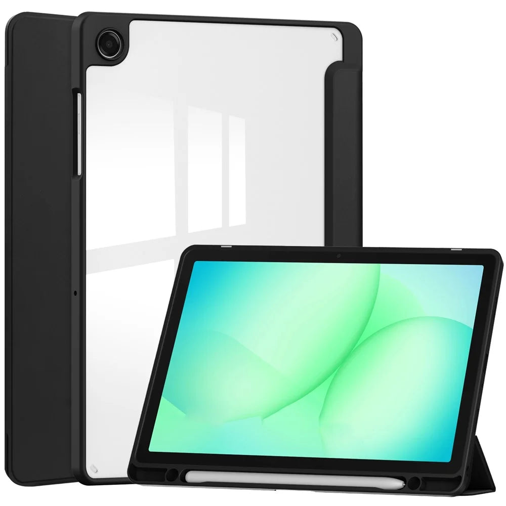 For Samsung Galaxy Tab A11+ Case Auto Sleep  /  Wake Clear Acrylic TPU Leather Tablet Cover with Pen Slot - Black - 1