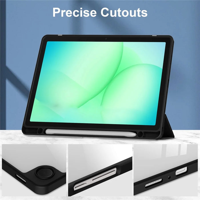 For Samsung Galaxy Tab A11+ Case Auto Sleep  /  Wake Clear Acrylic TPU Leather Tablet Cover with Pen Slot - Black - 4