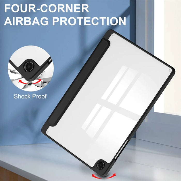 For Samsung Galaxy Tab A11+ Case Auto Sleep  /  Wake Clear Acrylic TPU Leather Tablet Cover with Pen Slot - Black - 6