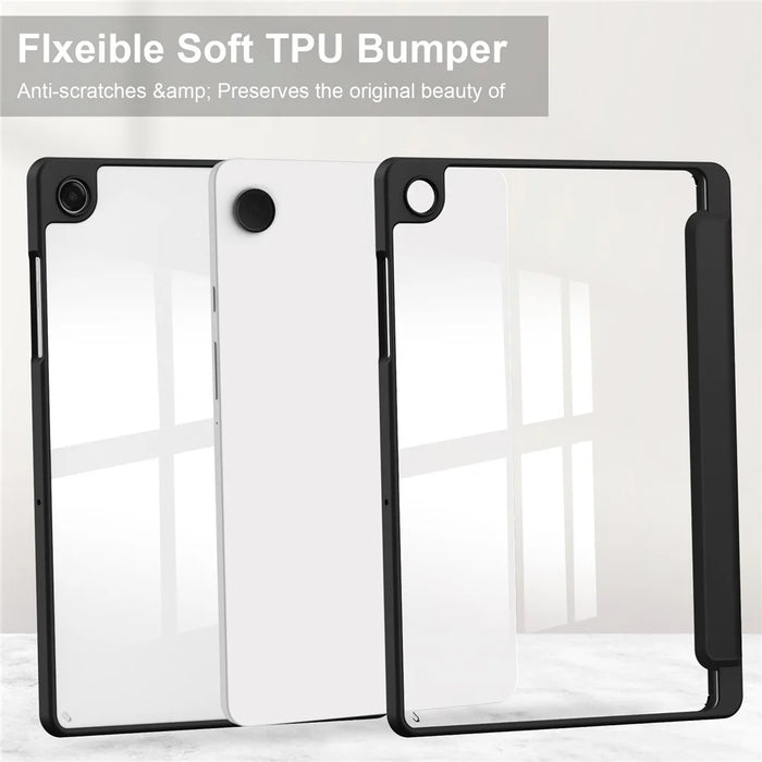 For Samsung Galaxy Tab A11+ Case Auto Sleep  /  Wake Clear Acrylic TPU Leather Tablet Cover with Pen Slot - Black - 7