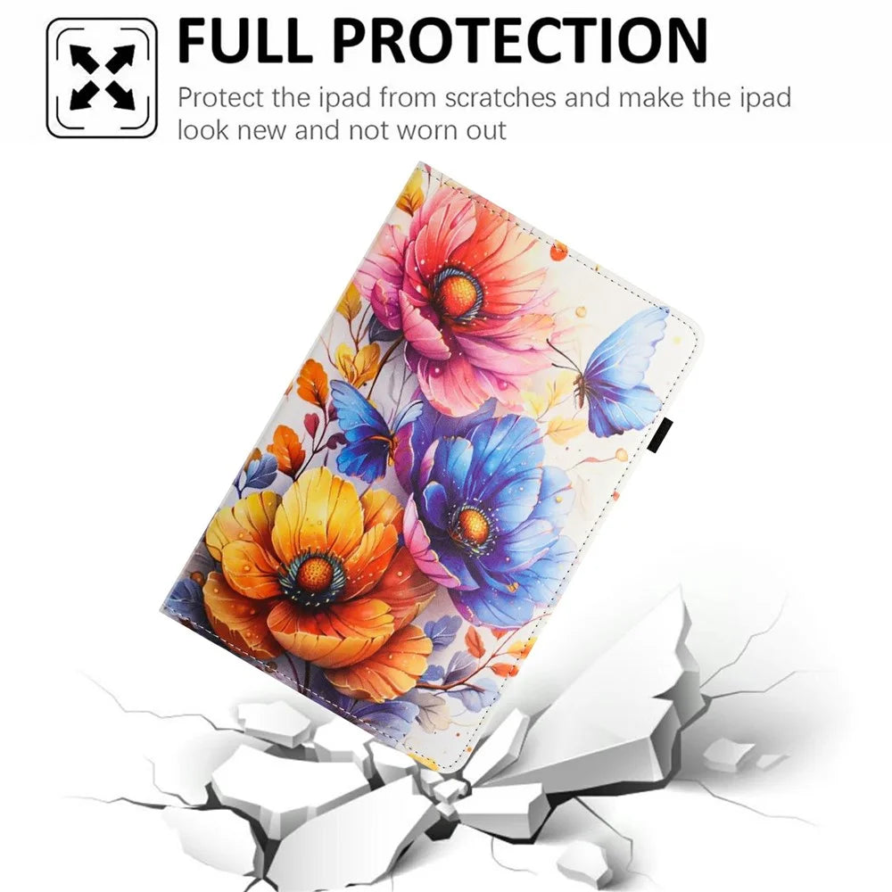 Litchi Grain Painting Leather Case for Amazon Kindle 11th (2024) / 6" (2022) Card Slot Tablet Cover with Auto Wake  /  Sleep - Flower - 5
