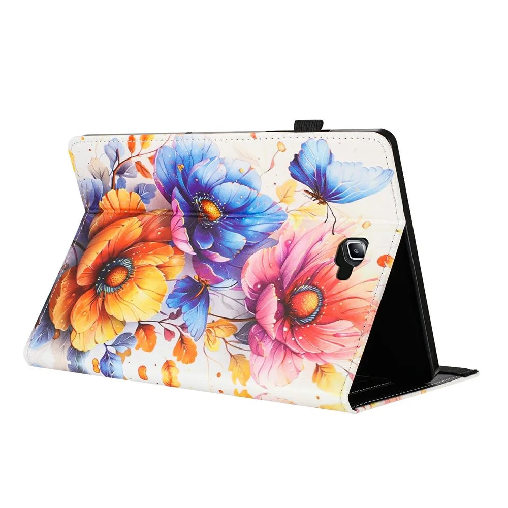 Litchi Grain Painting Leather Case for Samsung Galaxy Tab A 10.1 (2016) T580 T585 Card Slot Tablet Cover with Auto Wake  /  Sleep - Flower - 4