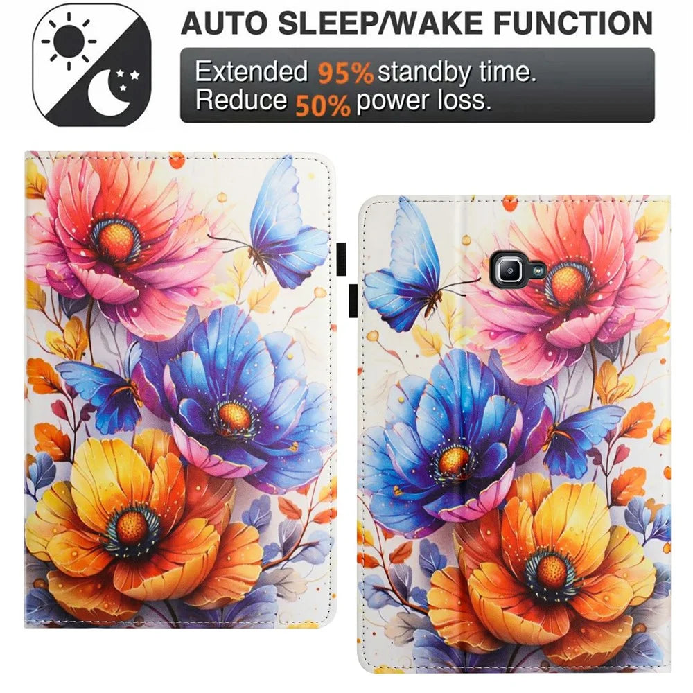 Litchi Grain Painting Leather Case for Samsung Galaxy Tab A 10.1 (2016) T580 T585 Card Slot Tablet Cover with Auto Wake  /  Sleep - Flower - 6