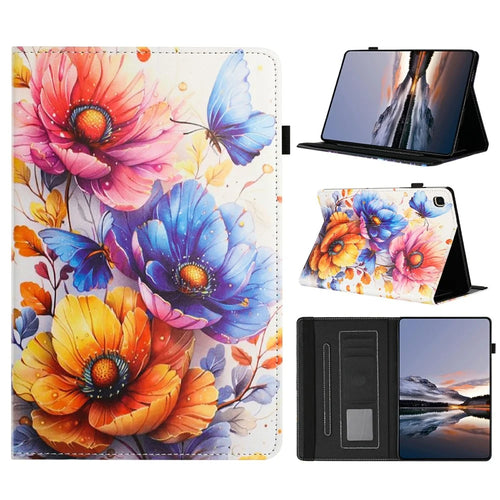 Litchi Grain Painting Leather Case for Samsung Galaxy Tab A 10.1 (2019) T510  /  T515 Card Slot Tablet Cover with Auto Wake  /  Sleep - Flower - 1