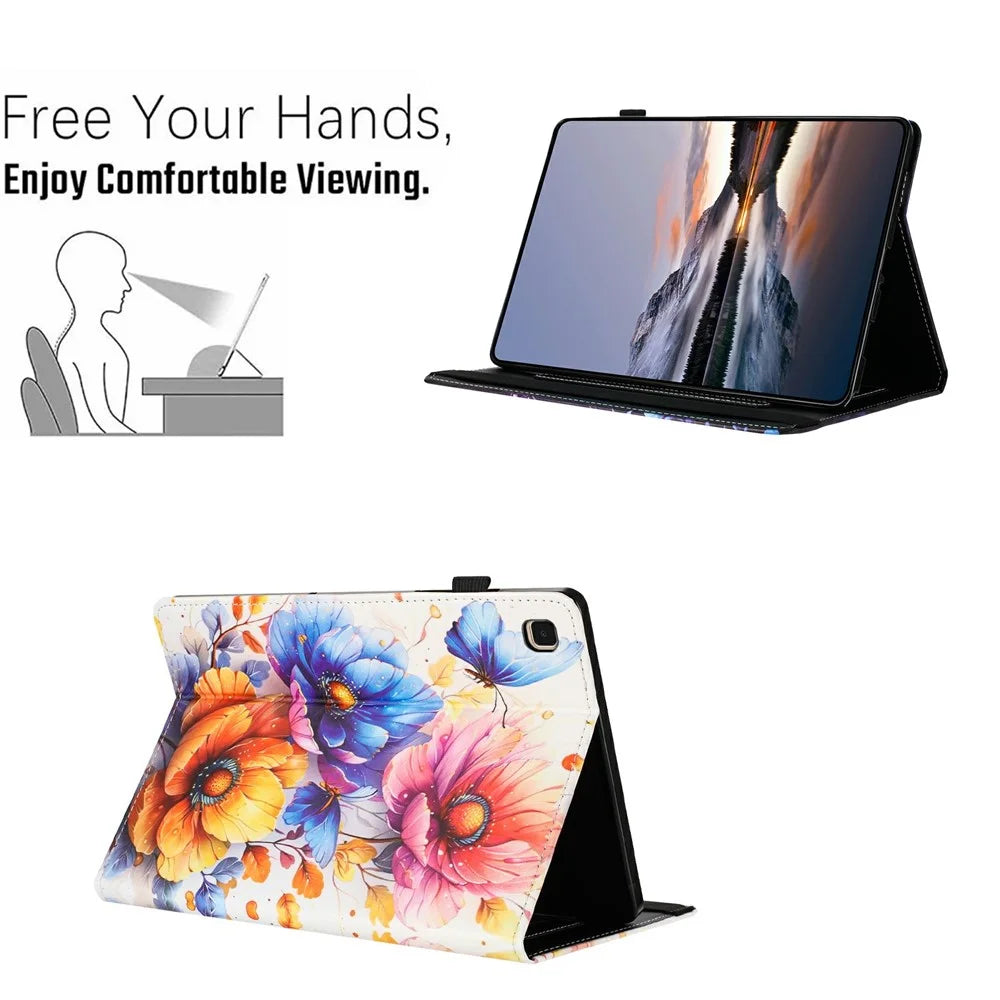 Litchi Grain Painting Leather Case for Samsung Galaxy Tab A 10.1 (2019) T510  /  T515 Card Slot Tablet Cover with Auto Wake  /  Sleep - Flower - 7