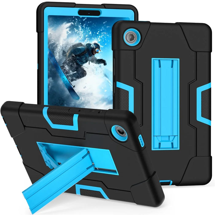 For Lenovo Tab K9 Case Robot Style Silicone + PC Tablet Cover with Kickstand - Black  /  Blue - 1