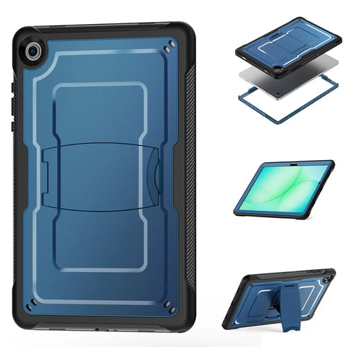 For Samsung Galaxy Tab A11+  /  A9+ Case PC + TPE Tablet Cover with Hidden Zinc Alloy Kickstand - Navy Blue - 1