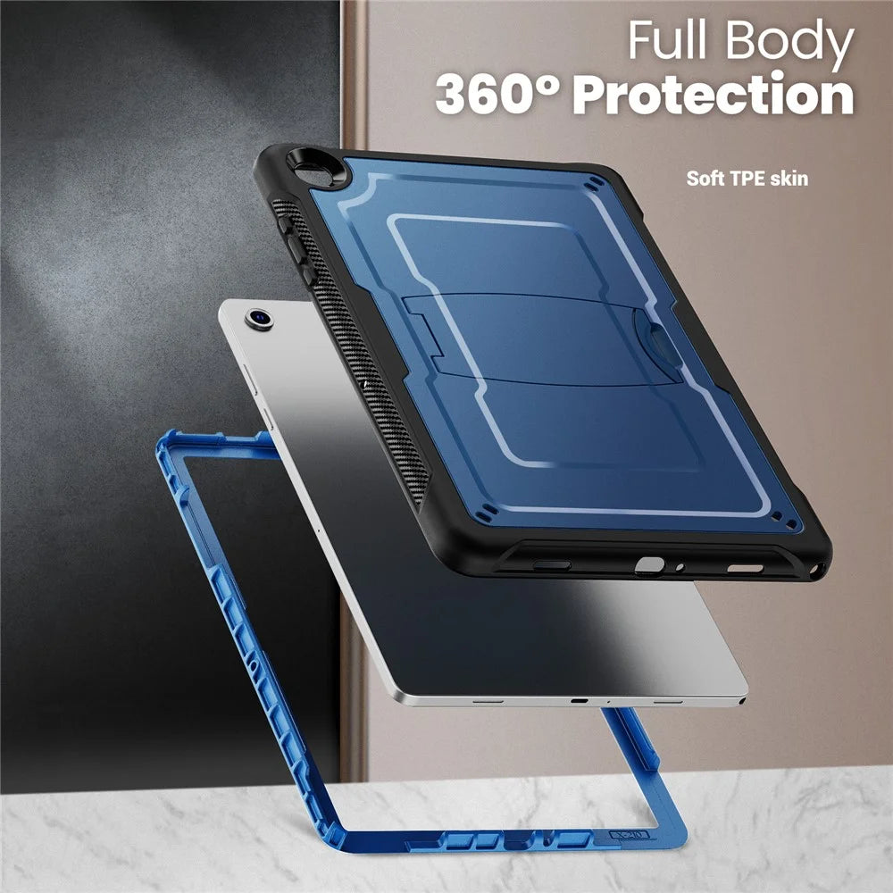 For Samsung Galaxy Tab A11+  /  A9+ Case PC + TPE Tablet Cover with Hidden Zinc Alloy Kickstand - Navy Blue - 4