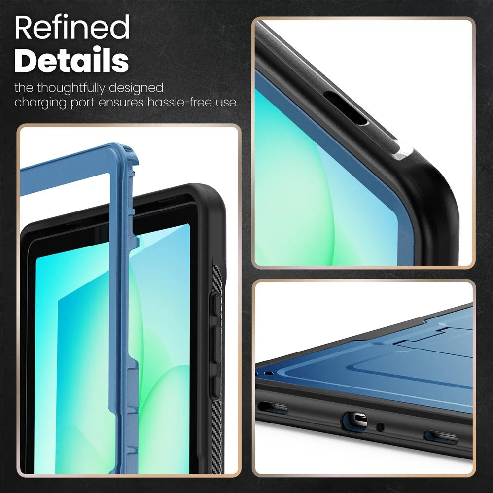 For Samsung Galaxy Tab A11+  /  A9+ Case PC + TPE Tablet Cover with Hidden Zinc Alloy Kickstand - Navy Blue - 6