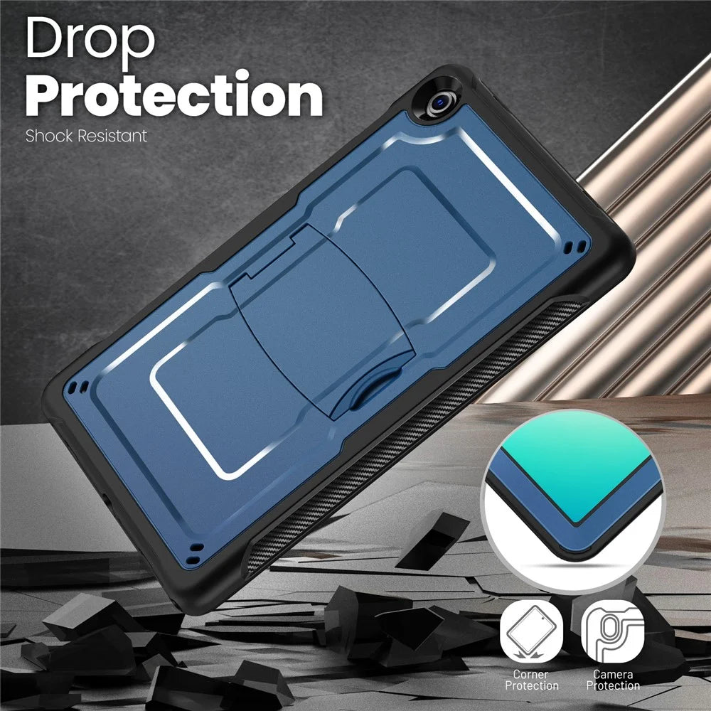 For Samsung Galaxy Tab A11+  /  A9+ Case PC + TPE Tablet Cover with Hidden Zinc Alloy Kickstand - Navy Blue - 7