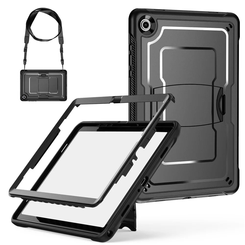 For Samsung Galaxy Tab A11+  /  A9+ Case Hidden Zinc Alloy Kickstand PC + TPE Tablet Cover with Shoulder Strap - Black - 2