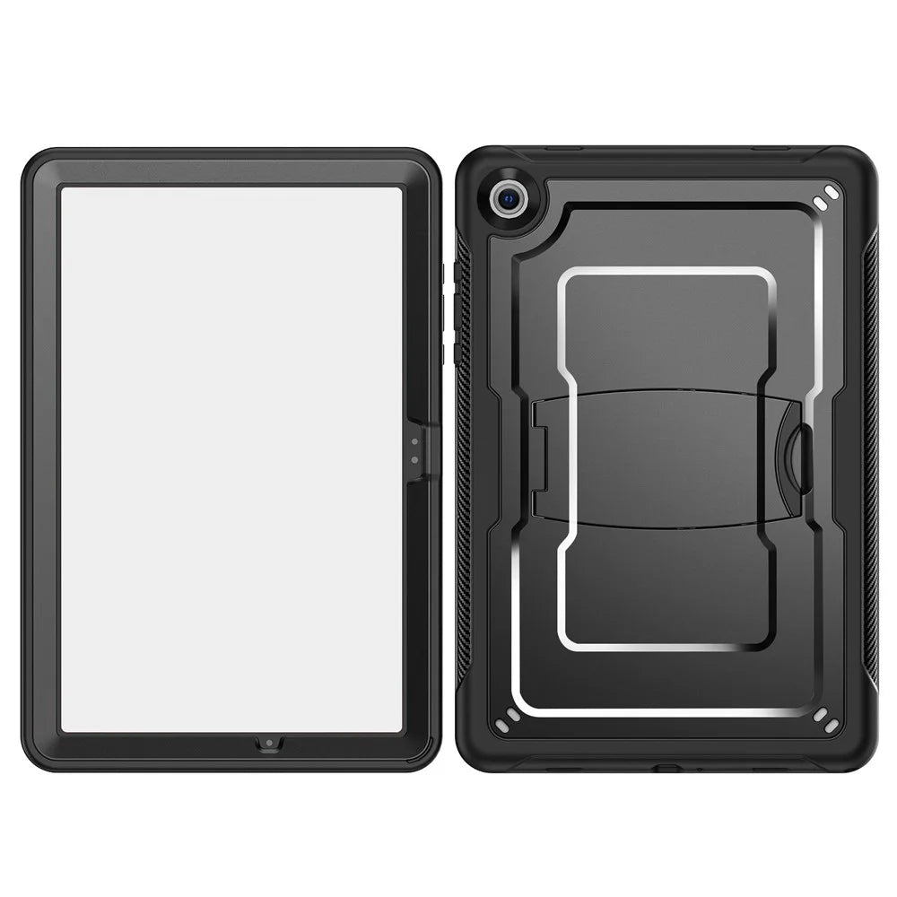 For Samsung Galaxy Tab A11+  /  A9+ Case Hidden Zinc Alloy Kickstand PC + TPE Tablet Cover with Shoulder Strap - Black - 3