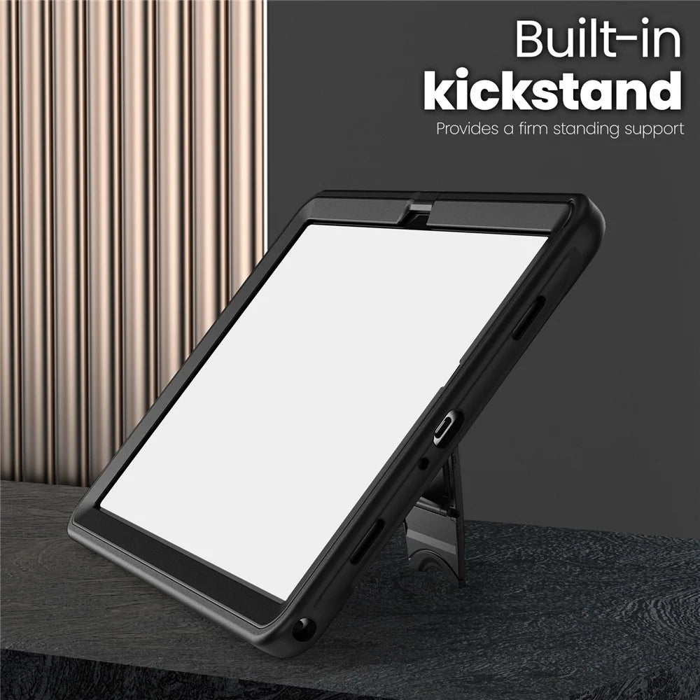 For Samsung Galaxy Tab A11+  /  A9+ Case Hidden Zinc Alloy Kickstand PC + TPE Tablet Cover with Shoulder Strap - Black - 4