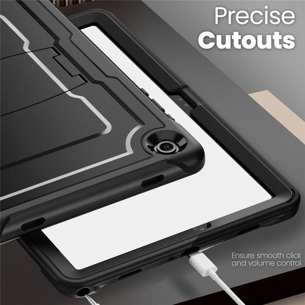 For Samsung Galaxy Tab A11+  /  A9+ Case Hidden Zinc Alloy Kickstand PC + TPE Tablet Cover with Shoulder Strap - Black - 5