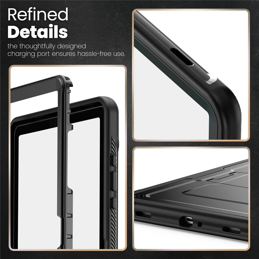 For Samsung Galaxy Tab A11+  /  A9+ Case Hidden Zinc Alloy Kickstand PC + TPE Tablet Cover with Shoulder Strap - Black - 6