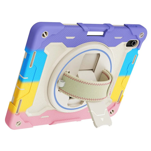 For iPad (2025) / iPad 10.9 (2022) Case Kickstand Hand Strap PC + Silicone Tablet Cover - Colorful Pink - 2