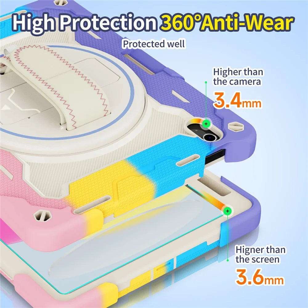 For iPad (2025) / iPad 10.9 (2022) Case Kickstand Hand Strap PC + Silicone Tablet Cover - Colorful Pink - 5