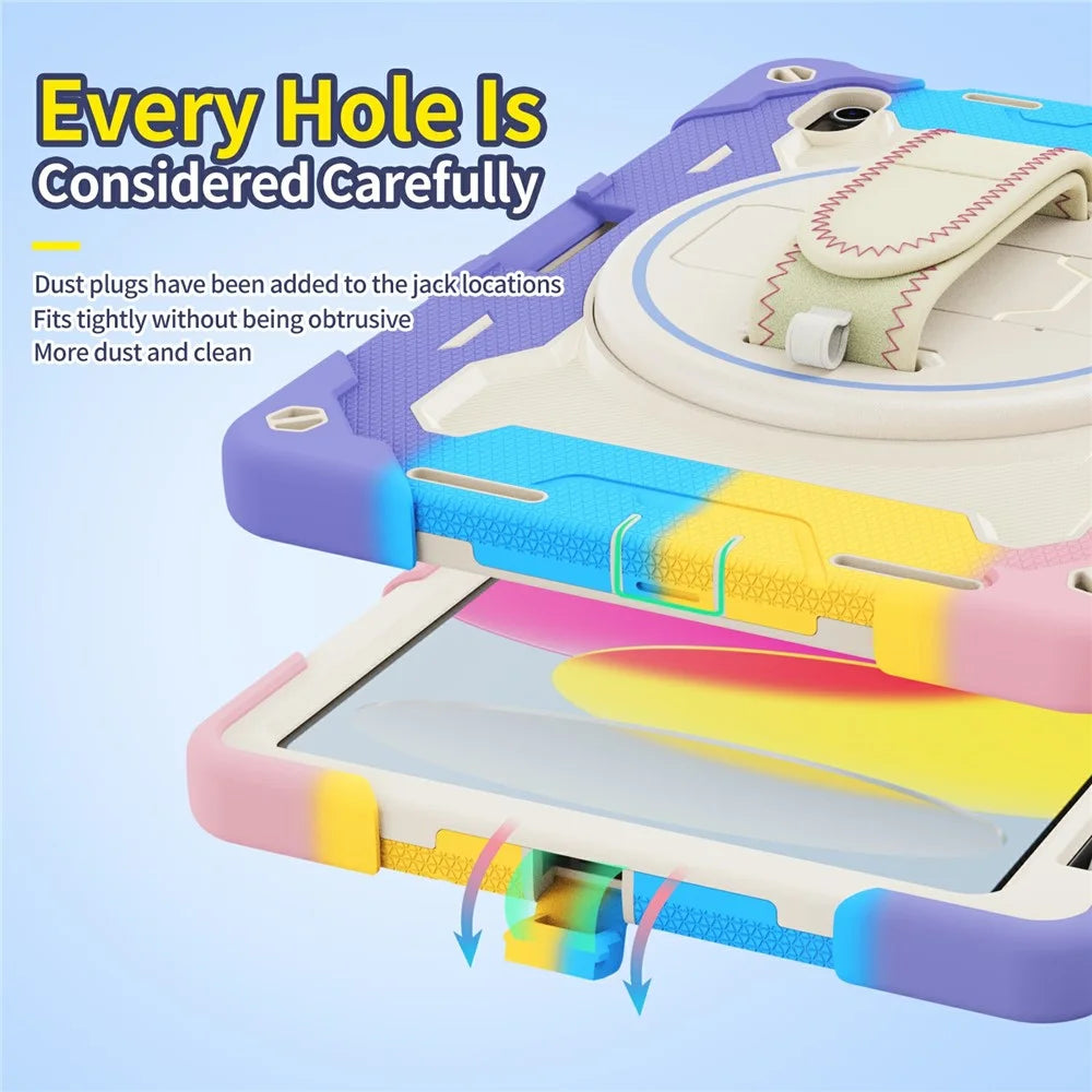 For iPad (2025) / iPad 10.9 (2022) Case Kickstand Hand Strap PC + Silicone Tablet Cover - Colorful Pink - 6