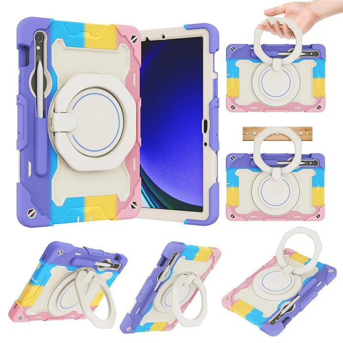 Kickstand Case for Samsung Galaxy Tab S10 Lite / S9 FE / S9 PC + Silicone Shockproof Rugged Tablet Cover - Colorful Pink - 1