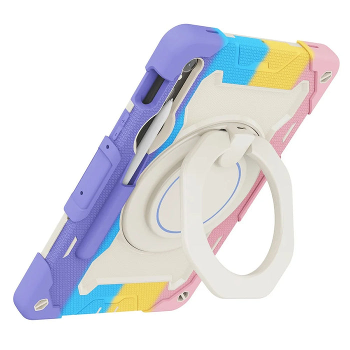 Kickstand Case for Samsung Galaxy Tab S10 Lite / S9 FE / S9 PC + Silicone Shockproof Rugged Tablet Cover - Colorful Pink - 3