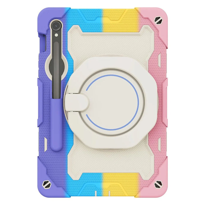 Kickstand Case for Samsung Galaxy Tab S10 Lite / S9 FE / S9 PC + Silicone Shockproof Rugged Tablet Cover - Colorful Pink - 4
