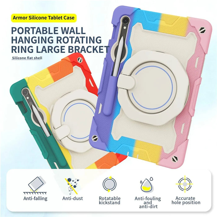 Kickstand Case for Samsung Galaxy Tab S10 Lite / S9 FE / S9 PC + Silicone Shockproof Rugged Tablet Cover - Colorful Pink - 5