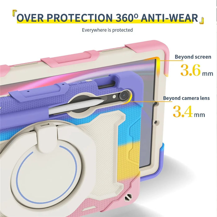 Kickstand Case for Samsung Galaxy Tab S10 Lite / S9 FE / S9 PC + Silicone Shockproof Rugged Tablet Cover - Colorful Pink - 6