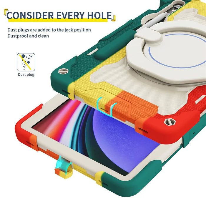 Kickstand Case for Samsung Galaxy Tab S10 Lite / S9 FE / S9 PC + Silicone Shockproof Rugged Tablet Cover - Colorful Pink - 7