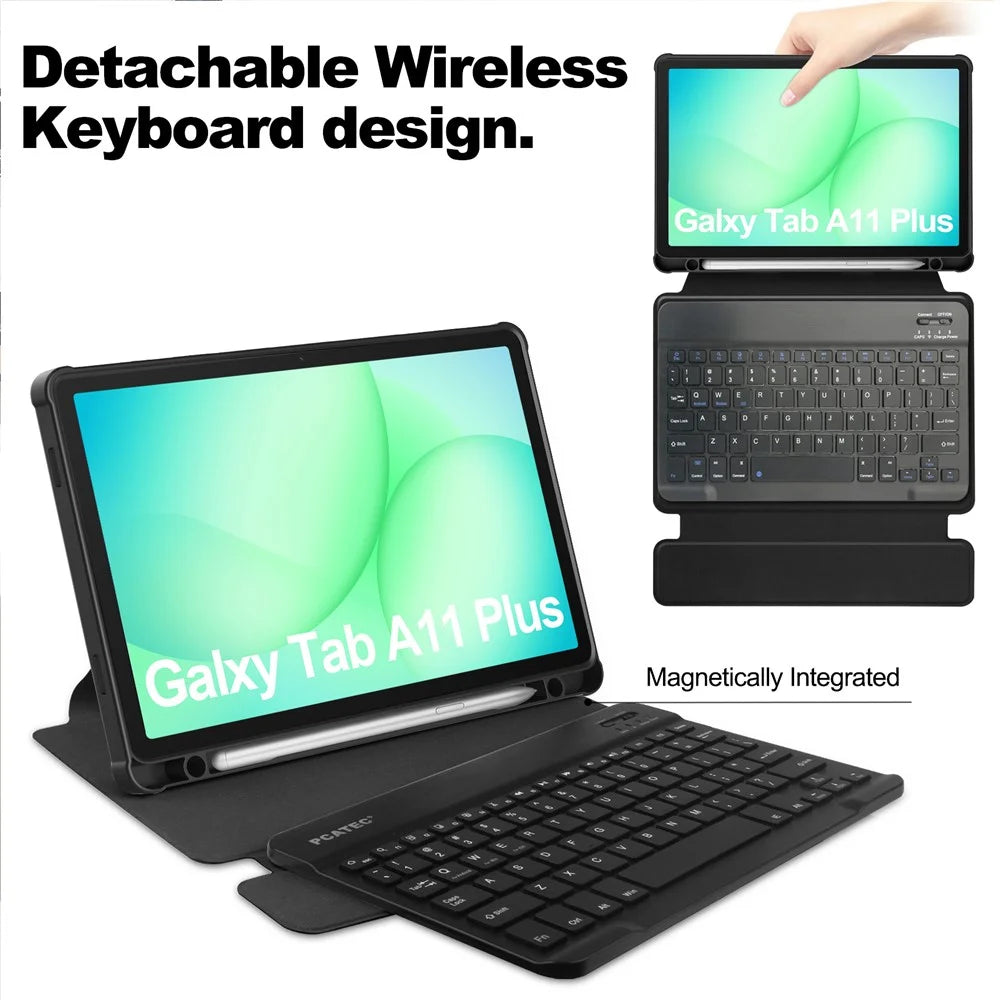 For Samsung Galaxy Tab A11+ Case 360° Rotary Stand PU Leather+Acrylic Tablet Cover (With Keyboard) - Black - 3