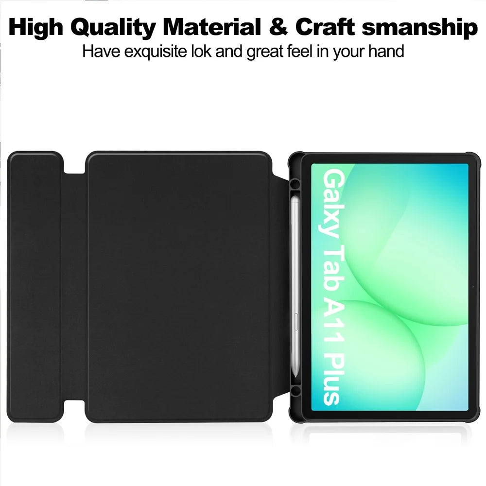 For Samsung Galaxy Tab A11+ Case 360° Rotary Stand PU Leather+Acrylic Tablet Cover (With Keyboard) - Black - 4