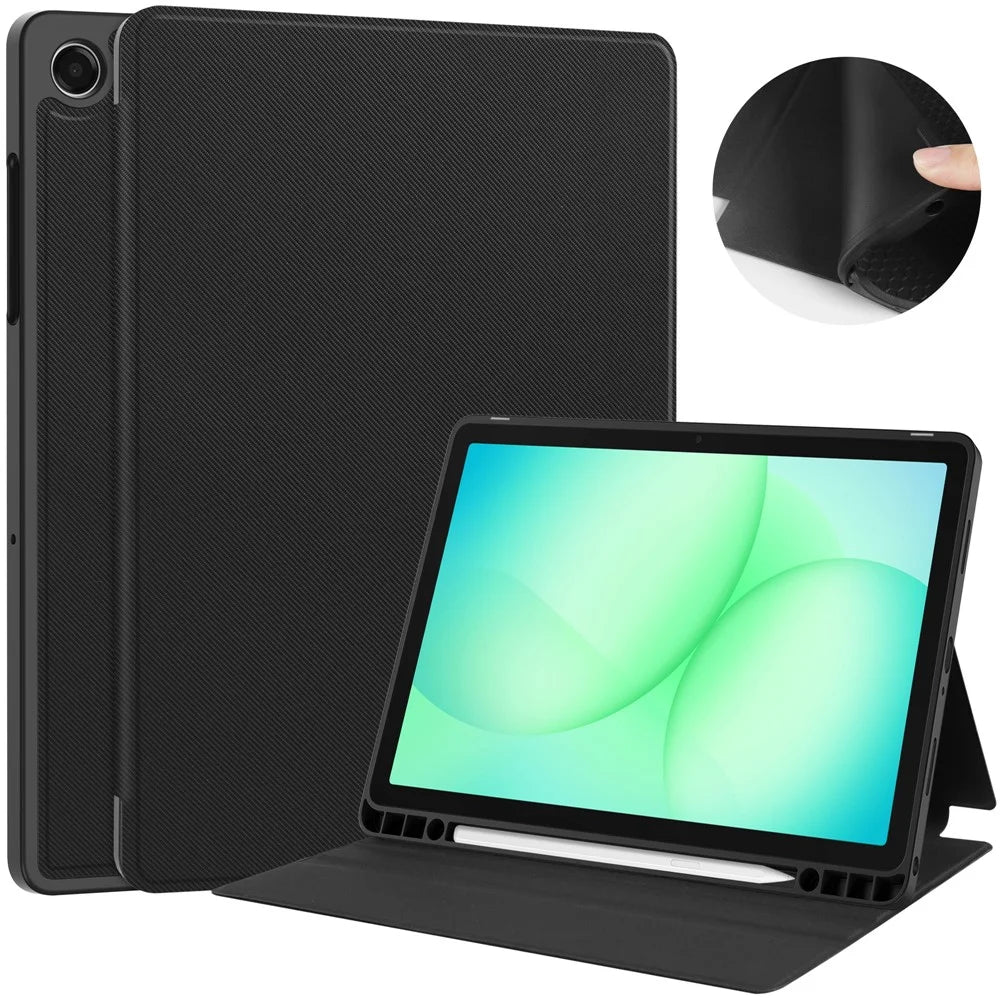 For Samsung Galaxy Tab A11+ Stand Case TPU Leather Front-Support Tablet Cover - Black - 1