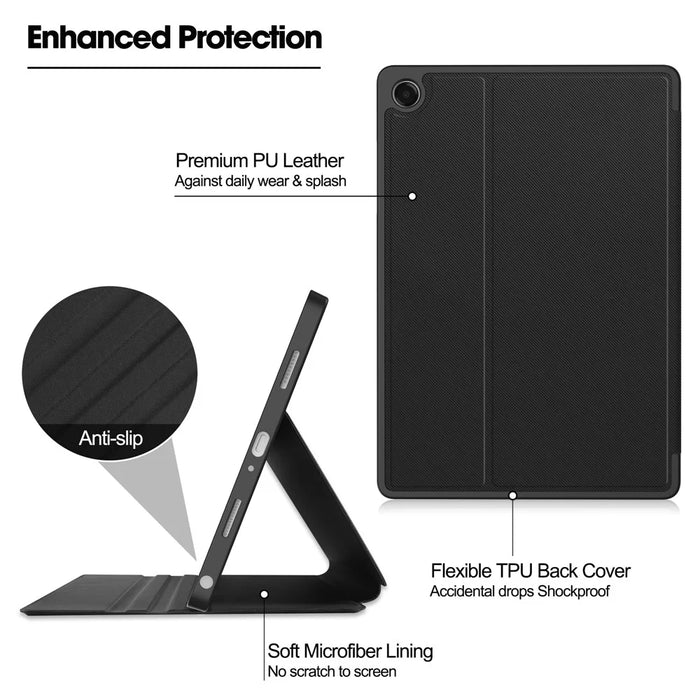 For Samsung Galaxy Tab A11+ Stand Case TPU Leather Front-Support Tablet Cover - Black - 4