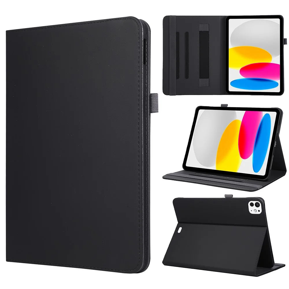 For iPad Pro 11 (2025)  /  (2024) Case Foldable Stand Leather Tablet Cover with Handheld Wristband - Black - 1