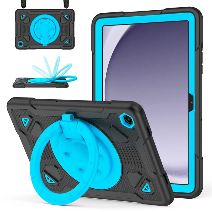 Tablet Case For Samsung Galaxy Tab A9+  /  Tab A11+ Kickstand Space Planet PC + Silicone Tablet Cover with Shoulder Strap - Black + Blue - 1