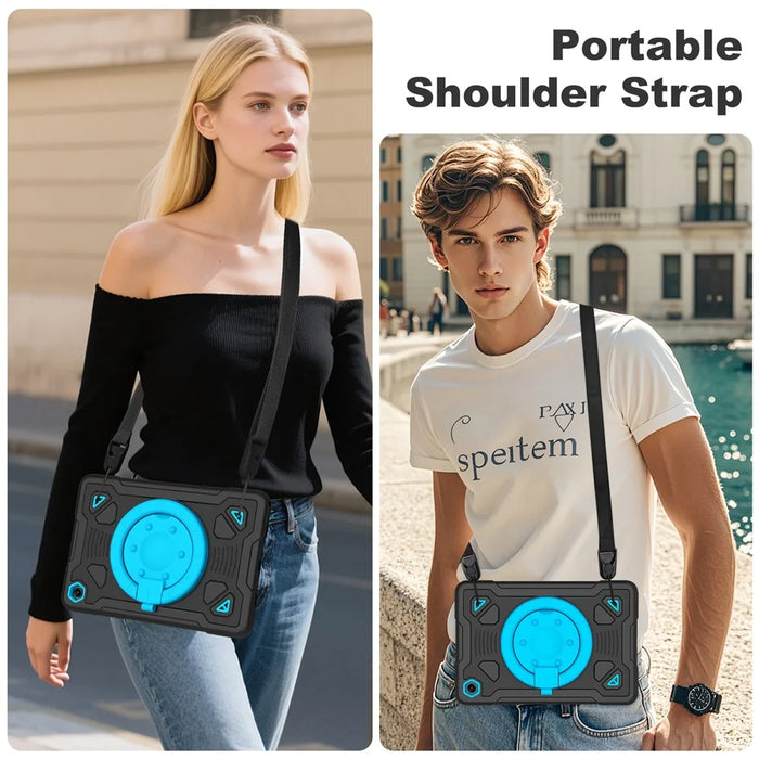 Tablet Case For Samsung Galaxy Tab A9+  /  Tab A11+ Kickstand Space Planet PC + Silicone Tablet Cover with Shoulder Strap - Black + Blue - 6