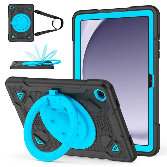 Tablet Case For Samsung Galaxy Tab A9  /  Tab A11 Kickstand Space Planet PC + Silicone Tablet Cover with Shoulder Strap - Black + Blue - 1