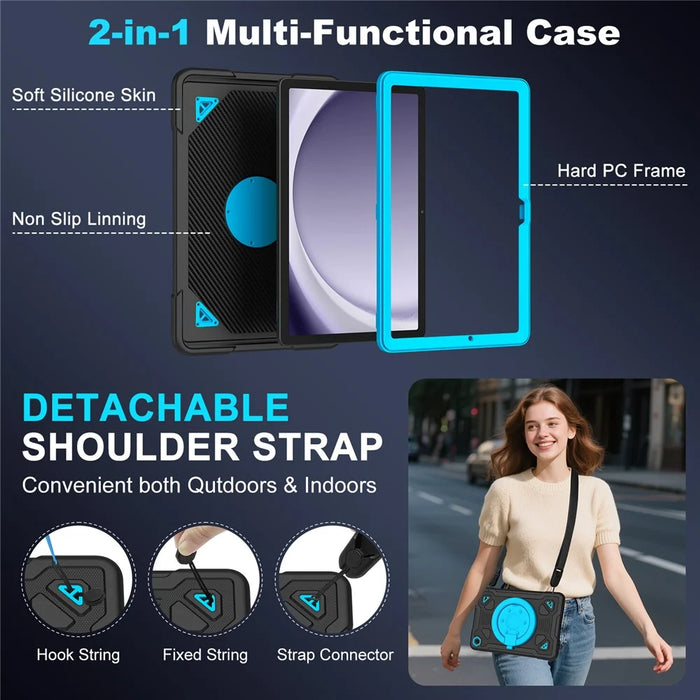 Tablet Case For Samsung Galaxy Tab A9  /  Tab A11 Kickstand Space Planet PC + Silicone Tablet Cover with Shoulder Strap - Black + Blue - 2
