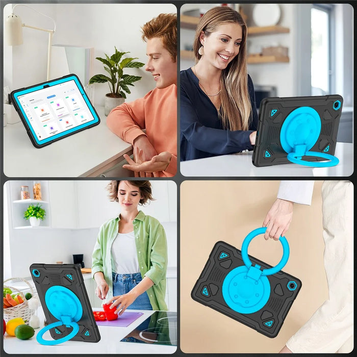 Tablet Case For Samsung Galaxy Tab A9  /  Tab A11 Kickstand Space Planet PC + Silicone Tablet Cover with Shoulder Strap - Black + Blue - 5