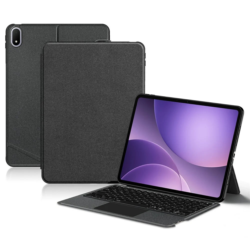 For Oppo Pad 5 Leather Case + Bluetooth-Compatible Keyboard with Backlight Trackpad - 1