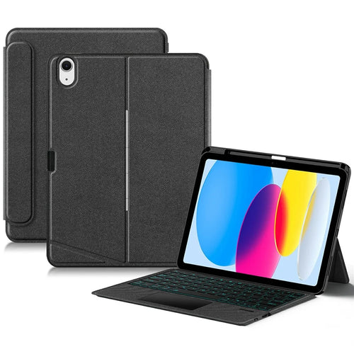 For iPad (2025) / iPad 10.9 (2022) Leather Case + Bluetooth-Compatible Keyboard with Backlight Trackpad - 1