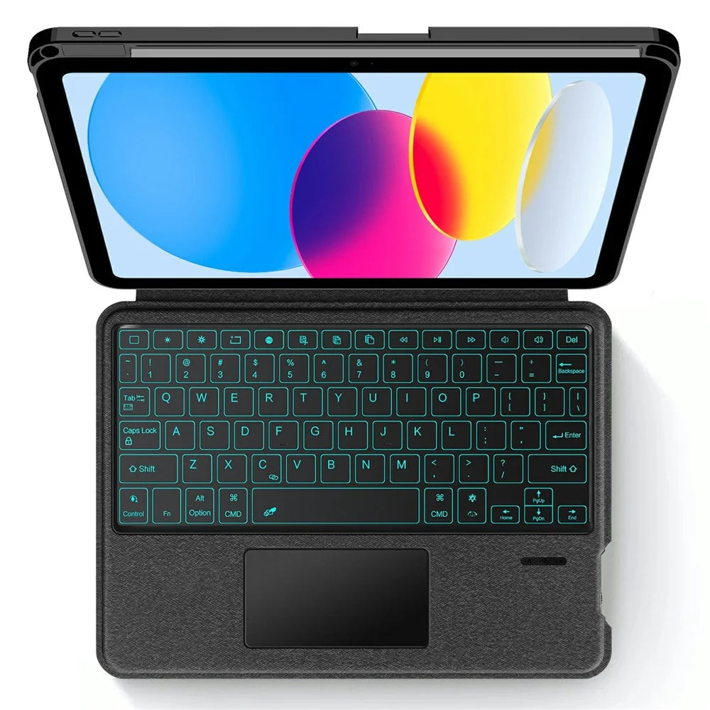 For iPad (2025) / iPad 10.9 (2022) Leather Case + Bluetooth-Compatible Keyboard with Backlight Trackpad - 2