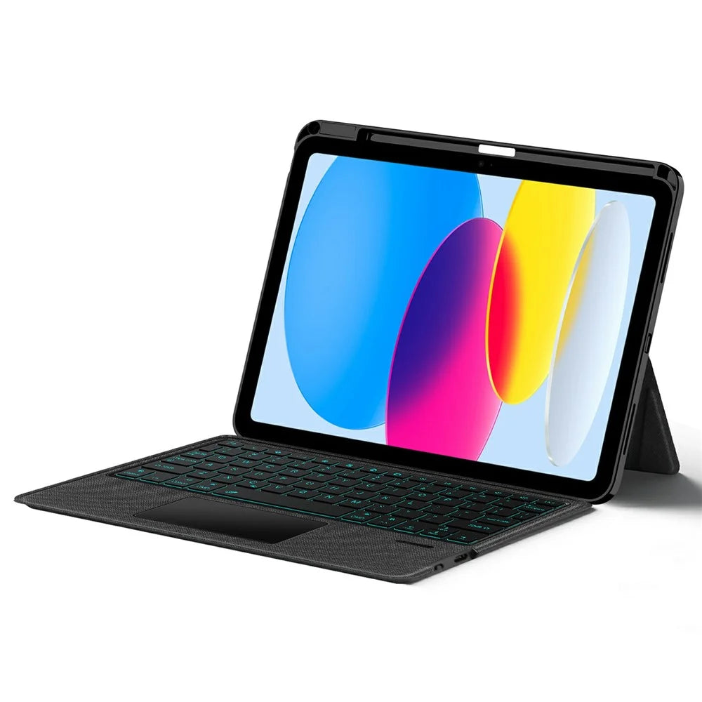 For iPad (2025) / iPad 10.9 (2022) Leather Case + Bluetooth-Compatible Keyboard with Backlight Trackpad - 3