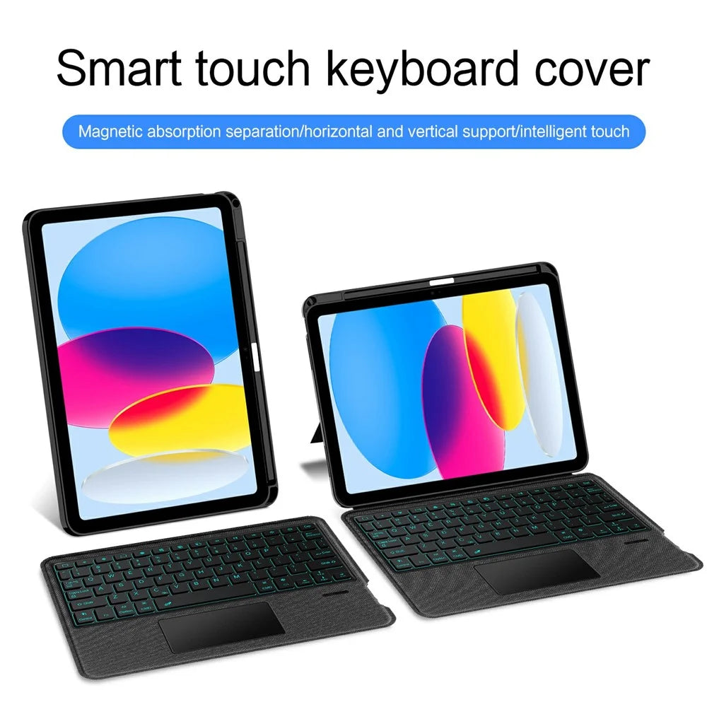 For iPad (2025) / iPad 10.9 (2022) Leather Case + Bluetooth-Compatible Keyboard with Backlight Trackpad - 4